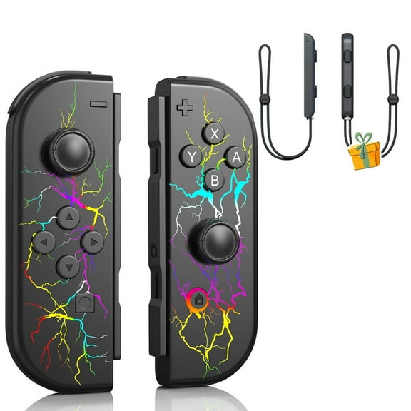 Wireless Controller for Nintendo Switch with Wrist Strap,Left and Right RGB Joypad Controllers Compatible with Switch/OLED/Lite,Support Dual Vibration/6-Axis Gyro/Motion Control/Wake-up(Lightning)
