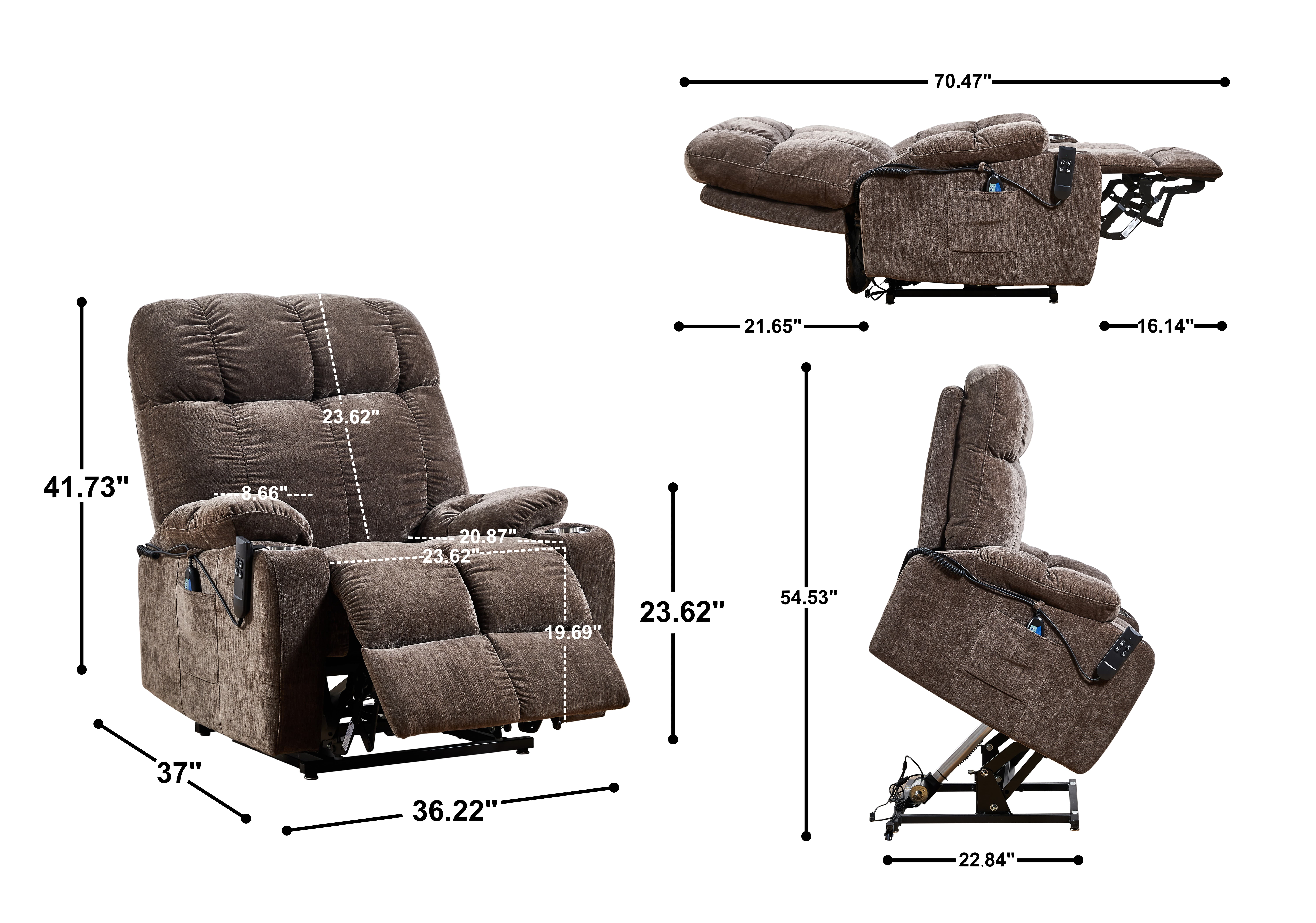 MAYEERTY Motor Power Lift Recliner Chair with Massage & Heat for Elderly, Infinite Position, 180°Lay Flat, Cup Holders