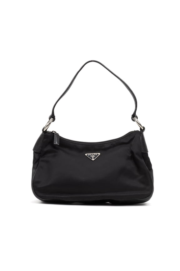 Pre-Owned Prada Black Ring Zip Hobo Shoulder Bag Nylon Canvas