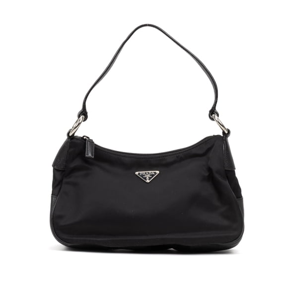 Pre-Owned Prada Black Ring Zip Hobo Shoulder Bag Nylon Canvas