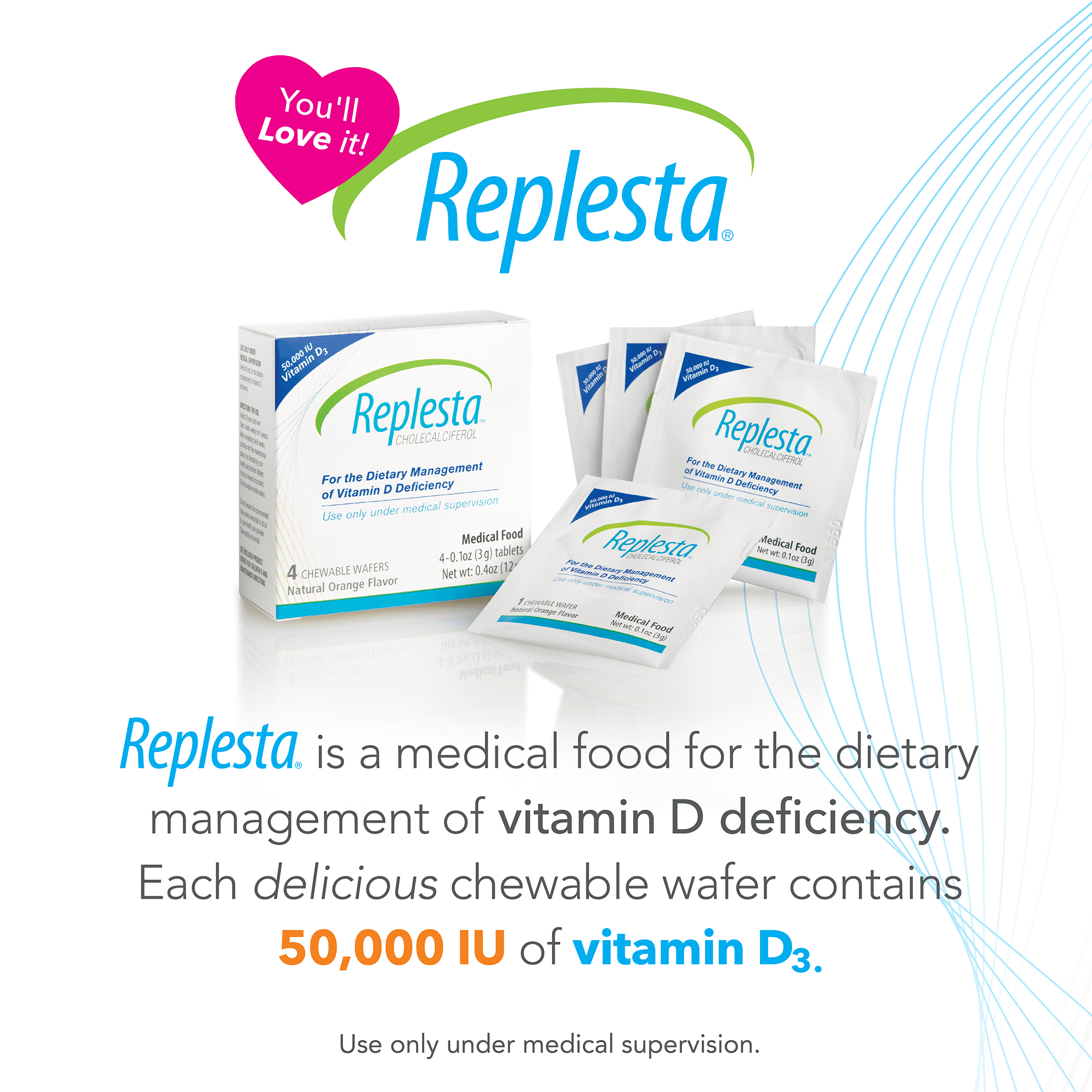 Replesta 50,000 IU Vitamin D3 Cholecalciferol, for Vitamin D Deficiency, 4 Count (Pack of 1)