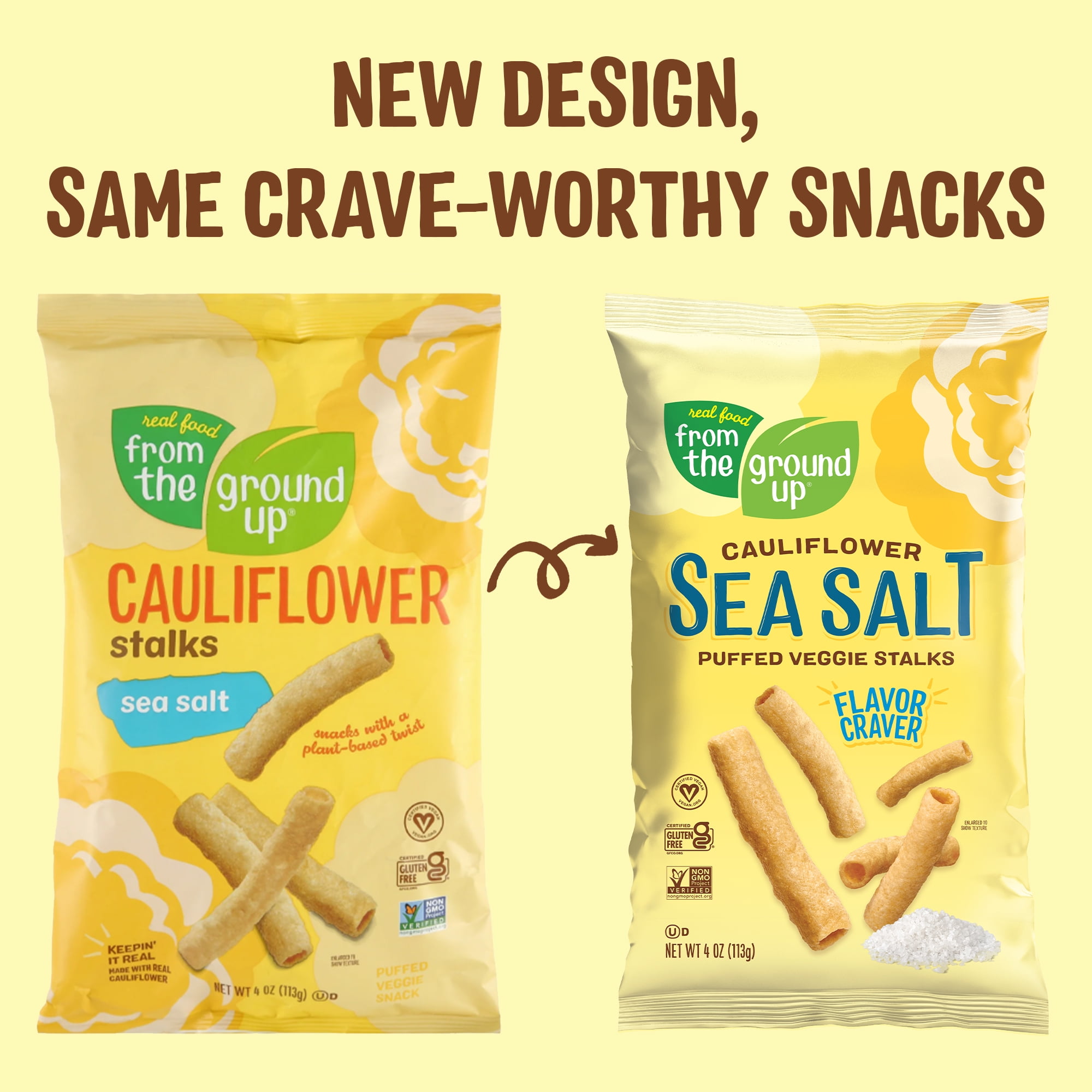 (3 pack) Real Food From The Ground Up Cauliflower Sea Salt Stalks, 4 oz Bag