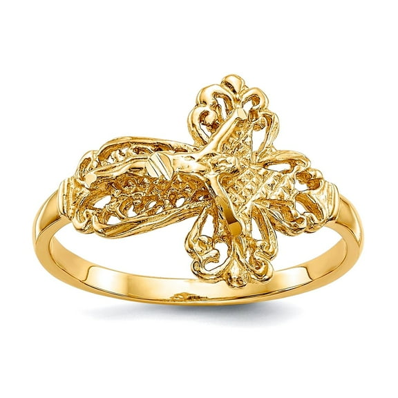 10k Solid Yellow Gold Sparkle Cut Crucifix Ring Size 6.00-Ring for Women - 1.4 Grams