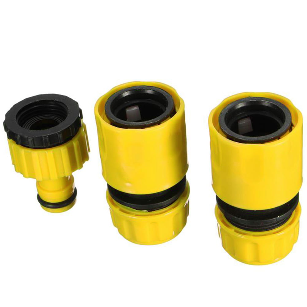 Yellow 3Pc Garden Car Wash Water Hose Pipe Tap Plastic Connector Fitting Adapter 