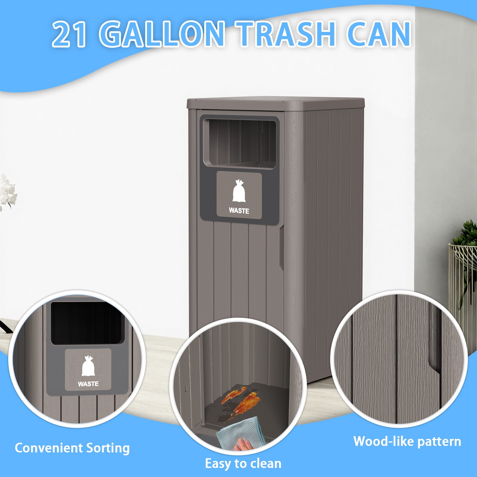 MAYEERTY 80L Double-Bucket Outdoor Waste Bin, Weather-Resistant Trash Can for Patio Yard Garden