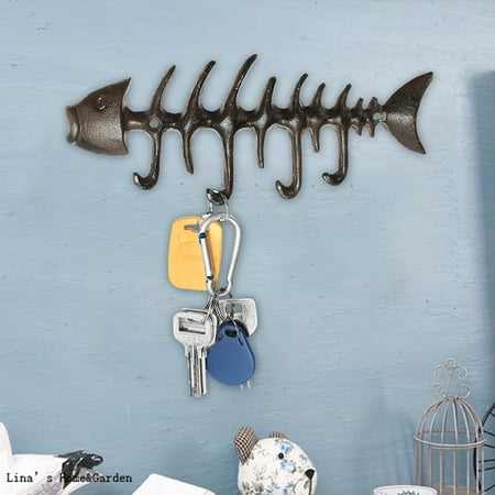 1Pc Fish Bones Wall Mount Hook Key Hat Towel Coat Iron Rack Holder Rustic Decor