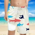 thumbnail image 2 of Rggeeun Boys Bathing Shorts Elastic Waist Cute Cartoon Shark Printed Swimwear Bottoms Comfortable For Youth Summer Beach Pool And Seasides Suit,Beige,14-16 Years, 2 of 5