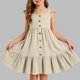 thumbnail image 2 of Vestido de Fiesta de Niña Bebé Color Sólido Plisado Casual con Botón Camisola Y Vestido de Princesa de Manga Larga Niñas de Moda Princesa Vestir, 2 of 6