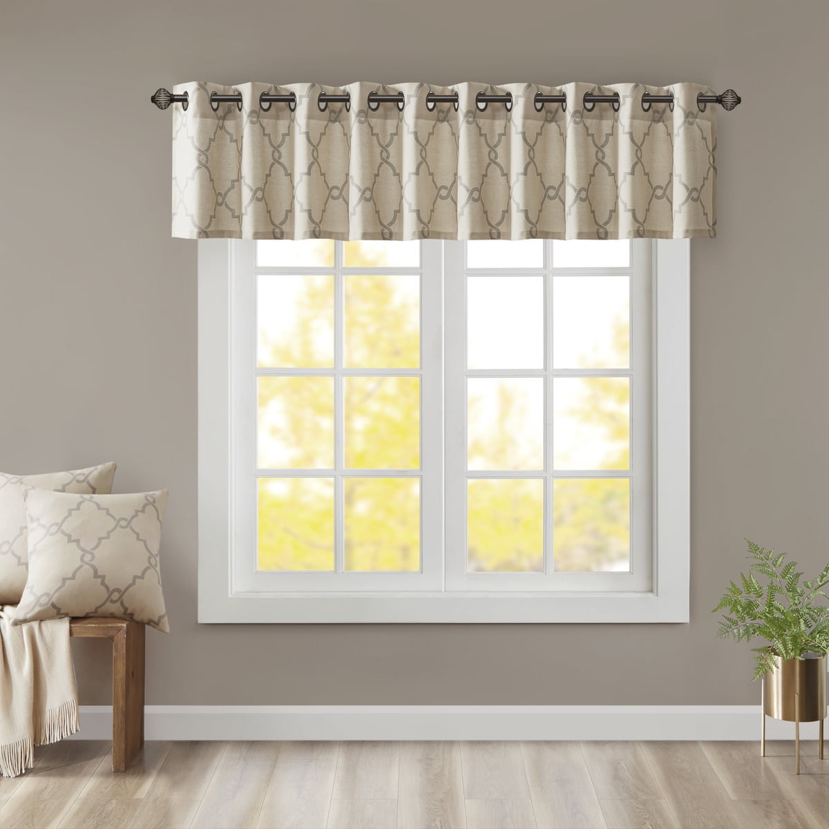 MAYEERTY 50x18" Fretwork Print Grommet Top Valance Beige/Grey