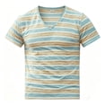 thumbnail image 4 of Mens T-Shirts Summer Lightweight Breathable Short Sleeve V Neck Loose Fit Casual Striped Shirt Streetwear, 4 of 5