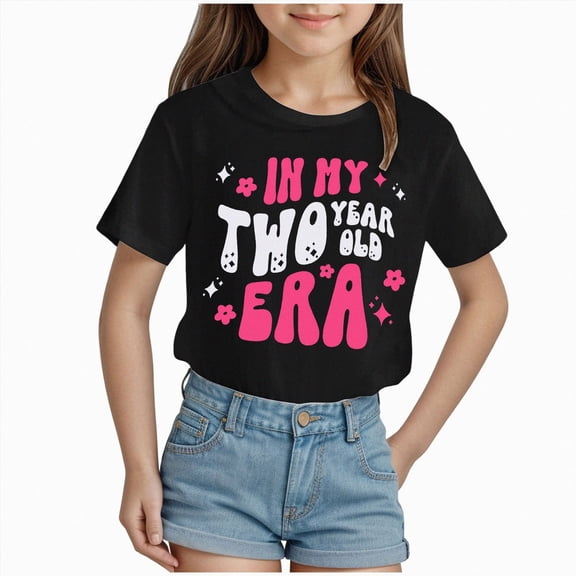 Xudanell Birthday Girl Shirt Two Year Old Celebration Top for Baby Girl with Birthday Lettering Black 2-3 Years