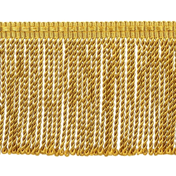 3" (7.5cm) Basic Trim Collection Thin Bullion Fringe Trim with Fancy Woven Gimp Header (Style# BFTC3), Brass Gold #D05 (Dark Yellow Gold) Sold By The Yard (36"/3 ft/0.9m)