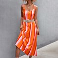 thumbnail image 4 of SMihono Robe Maxi Bohème d'Été pour Femmes Grande Taille Mode Vacances Sexy Rayée Col Rond Sans Manches Robe Ample Longue Jupe (Sans Ceinture) Robe de Plage, 4 of 8