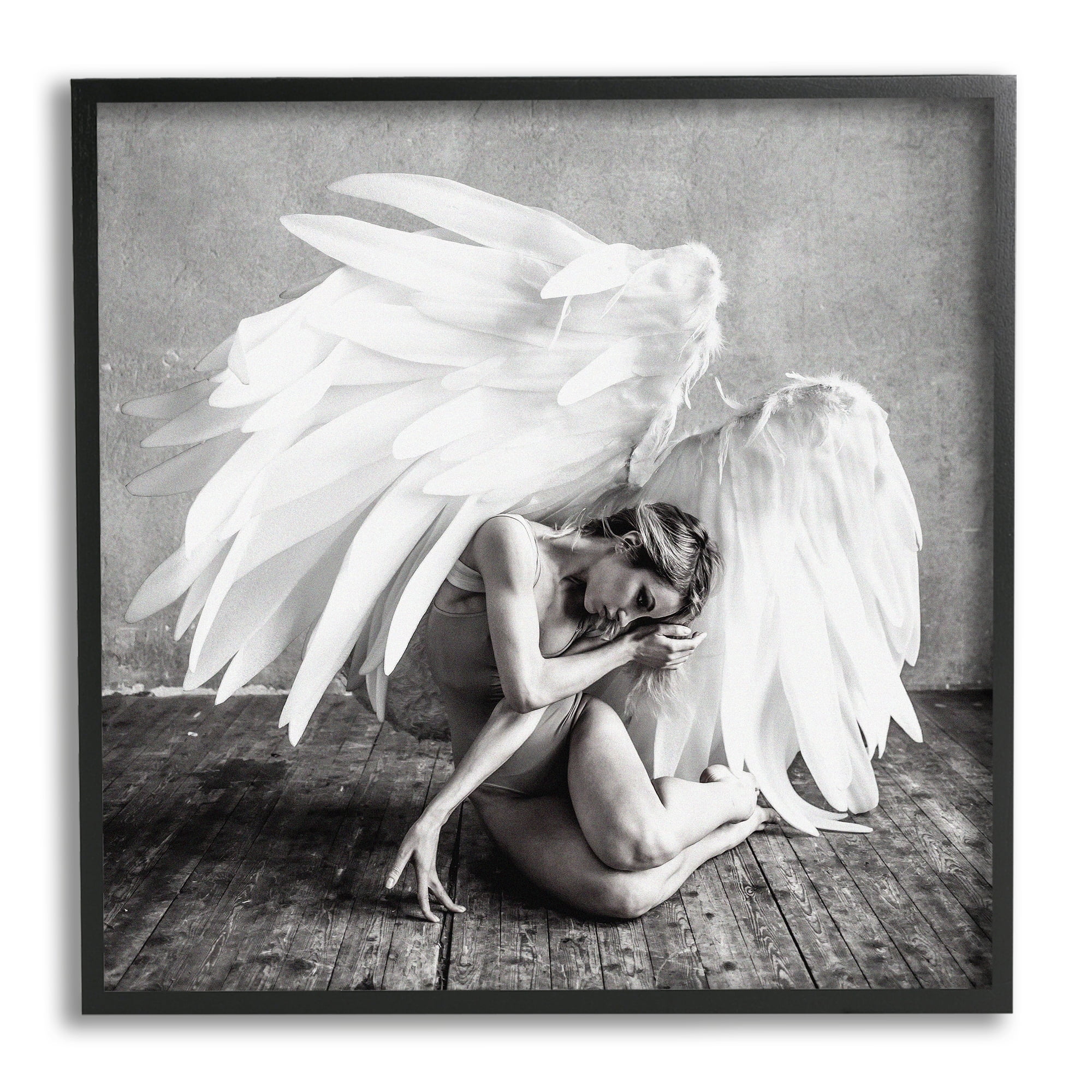 Stupell Industries Magical White Angel Wings Woman Monochrome Photography Framed Wall Art, 17 x 30, Design by Nicholas Ivins