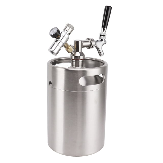 Mini Beer Barrel, Stainless Steel Pressurized Mini Beer Keg With 60psi Gauge For Home