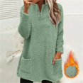 thumbnail image 2 of ManxiVoo Women's V Neck Pullover Long Sleeve Winter Warm Double Fabric With Functional Pockets Embossed Texture Casual Style S Size Light Green, 2 of 4