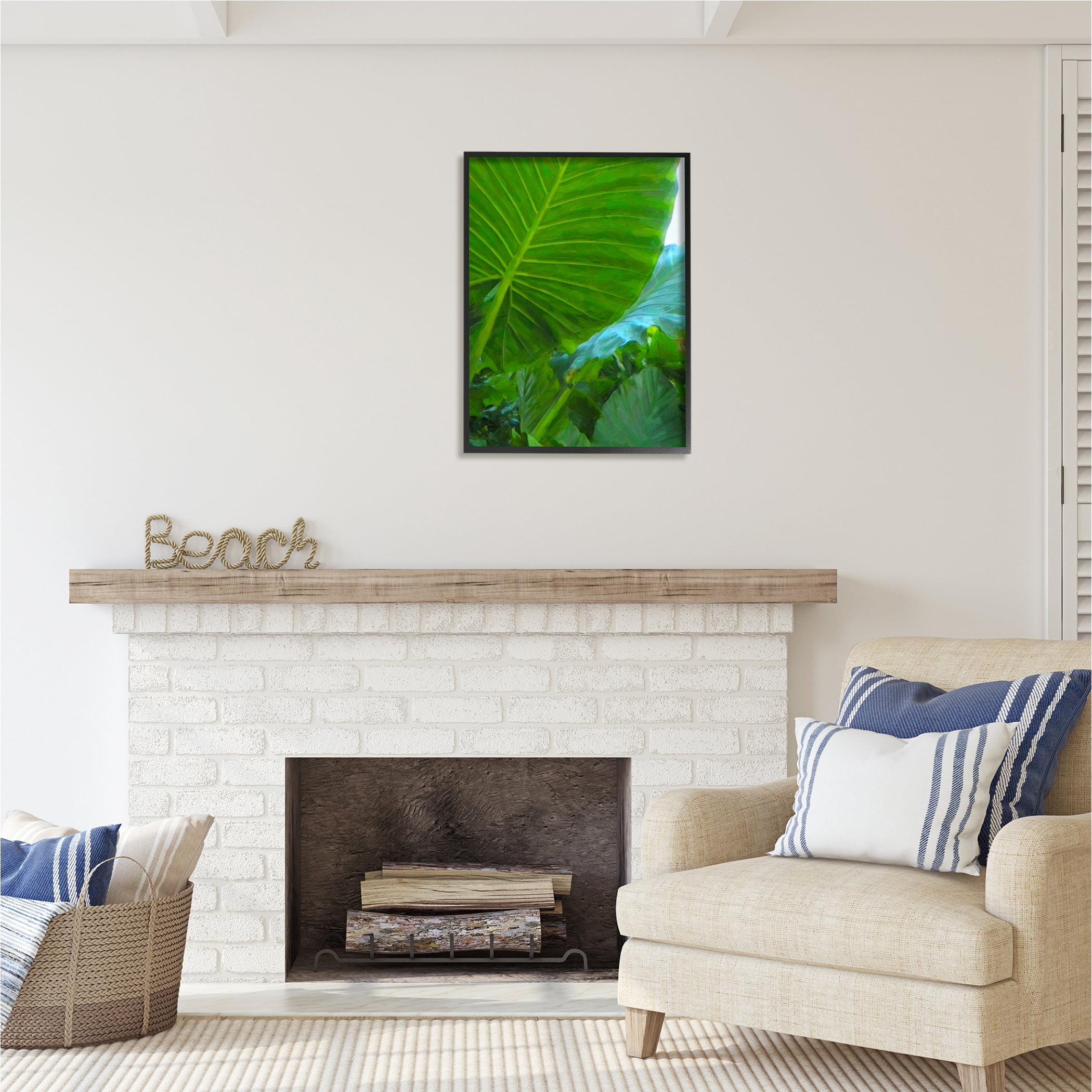 Stupell Industries Green Palm Leaf Painting Botanical & Floral Photography Black Framed Art Print Wall Art, 24 x 30