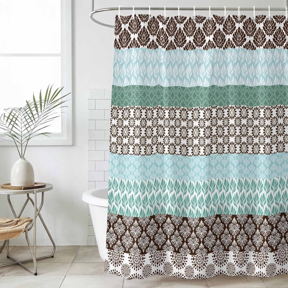 Boho Geometric Waterproof Fabric Shower Curtain,Turquoise Green Brown Tribal Stripes Waterproof Fabric Shower Curtain for Bathroom Curtains Bathtubs Shower Curtains with 12 Hooks Extra Long 72x84