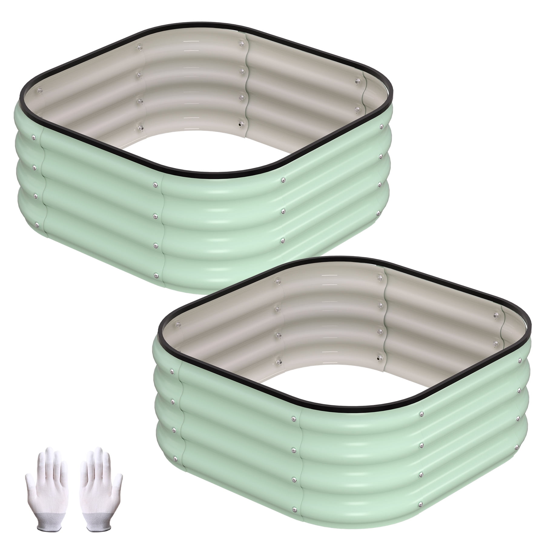 Garvee 2x2x1FT Raised Garden Bed, 2-Pack Metal Planter Boxes, Extra Large Oval Raised Bed for Vegetables Flowers Fruits, Modern Green Outdoor Kit