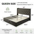 thumbnail image 2 of iPormis Queen Size Bed Frame with Lift up Storage & Charging Station, Button Tufted Wingback Upholstered Headboard, Wooden Slats Support, Dark Grey, 2 of 7