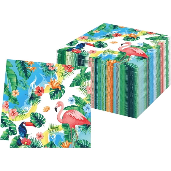 60PCS Flamingo Napkins Tropical Hawaiian Luau Dessert Napkin Disposable Cocktail Beverage Paper Napkins for Summer Birthday Pool Beach Party Supplies Decorations