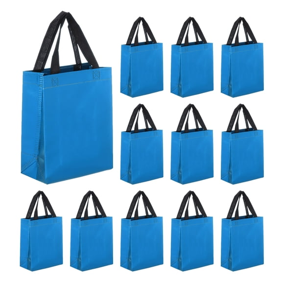 12pcs Reusable Gift Bags, Lake Blue Tote Glossy Grocery Shopping Bag for Birthday Party - 7.9"x10.2"x3.9"