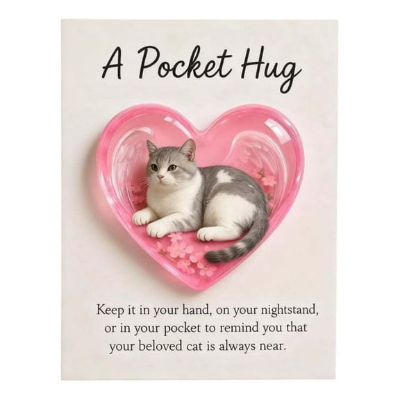Fzsteel Heart-Shaped Cat Memorial Pocket Keepsake With Sleeping Cat And Forget-Me-Not Flowers For Pet Loss Comfort Remembrance And Sympathy Gift
