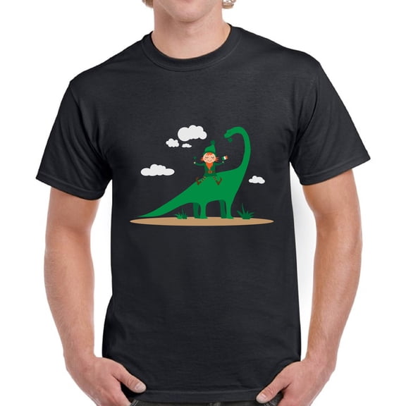 Leprechaun and Dinosaur Graphic Shirt - St Patrick's Day Tees for Men - Irish American Party T-Shirt Outfit Gifts