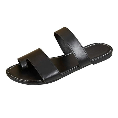 

TUOBARR Flat Slippers for Women Womens Summer Fashion Casual Solid Color Slippers Comfortable Retro Beach Sandals Black