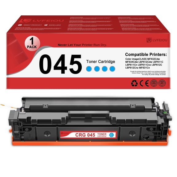 CRG 045 Toner Cartridge Compatible for Canon 045 CRG-045 Toner Color ImageCLASS LBP612Cdw MF632Cdw LBP610 MF630C MF634Cdw Printer Cartridges (1 Cyan)