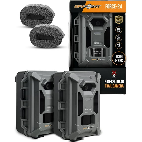 SPYPOINT FORCE-24 Trail Camera, Non-Cellular, 24MP Photo 2k Video w/Sound, Low-Glow LEDs for Image Quality Day or Night, 70’ Flash Range, 70’ Detection Range, 4 Capture Mode (2 Pack)