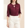 thumbnail image 6 of CURVOSPORT Women's Dressy Shirt Work Office Top Keyhole Pleated Front Ruched 3/4 Sleeve Chiffon Blouse S Wine Red, 6 of 9