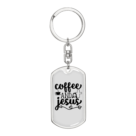 Coffee And Jesus Stainless Steel or 18k Gold Premium Swivel Dog Tag Keychain
