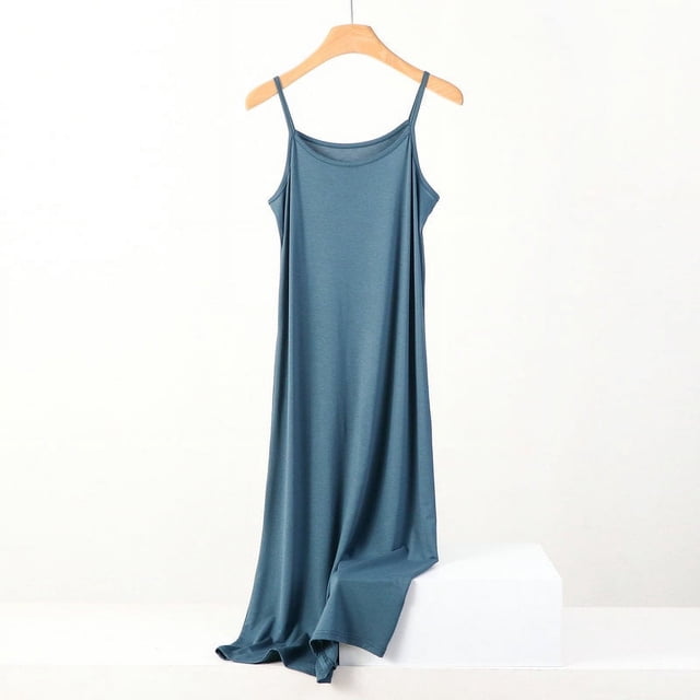 Plus size spring and summer versatile slim long inner nightgown suspender modal cotton solid color bottoming dress