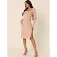 thumbnail image 3 of Unique Bargains Women's Fashion Long Sleeve Slim Fit Ribbed Knit Sweater Midi Dresses XL Pink, 3 of 6