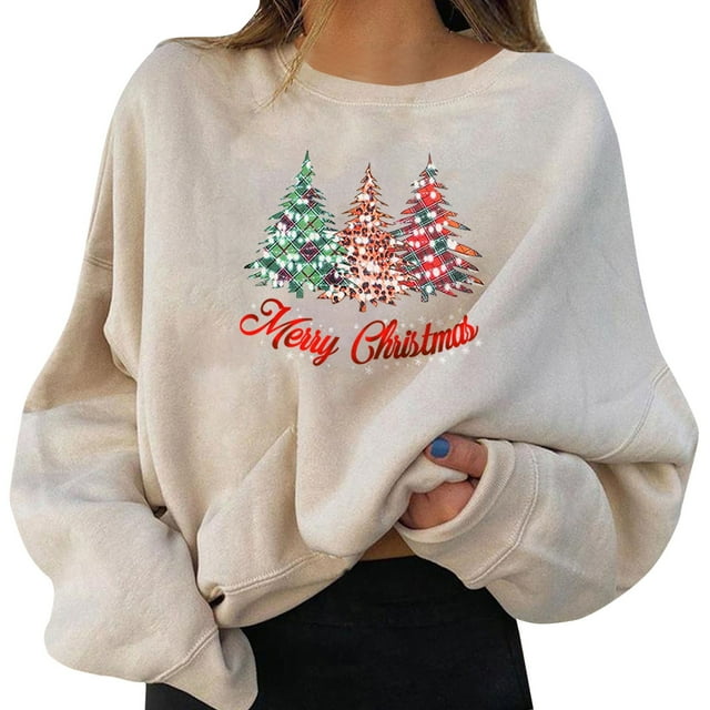 Kcodviy Chandails de Noël pour Femmes, Chandails de Fête, Chandail de Noël pour Femmes, Imprimé Graphique Amusant, Col Rond, Chandail pour Femmes, Grande Taille, Col Rond, Manches Longues, Chandails Décontractés, T-Shirt, Cadeaux, Hauts