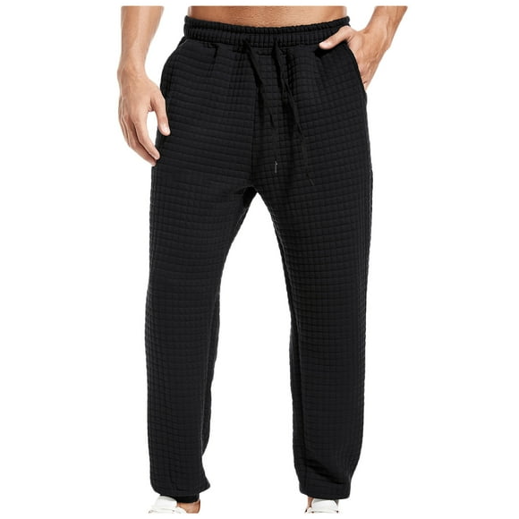 Mens Casual Waffle Sweatpants Drawstring Athletic Running Lounge Pants Lightweight Jogger Pants with Pockets