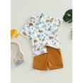 thumbnail image 3 of vera natura Kids Boys Summer Outfits Dinosaur Print Turn-Down Collar Short Sleeve Shirts and Shorts 2Pcs Clothes Set, 3 of 9