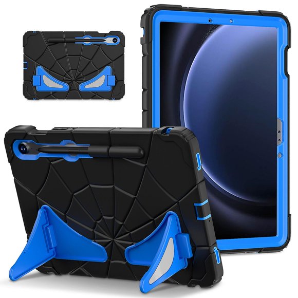 For Samsung Galaxy Tab S7/S8/S9 SM-X710/S9 FE Case Spider Web Silicone+PC Rugged Protective Cover