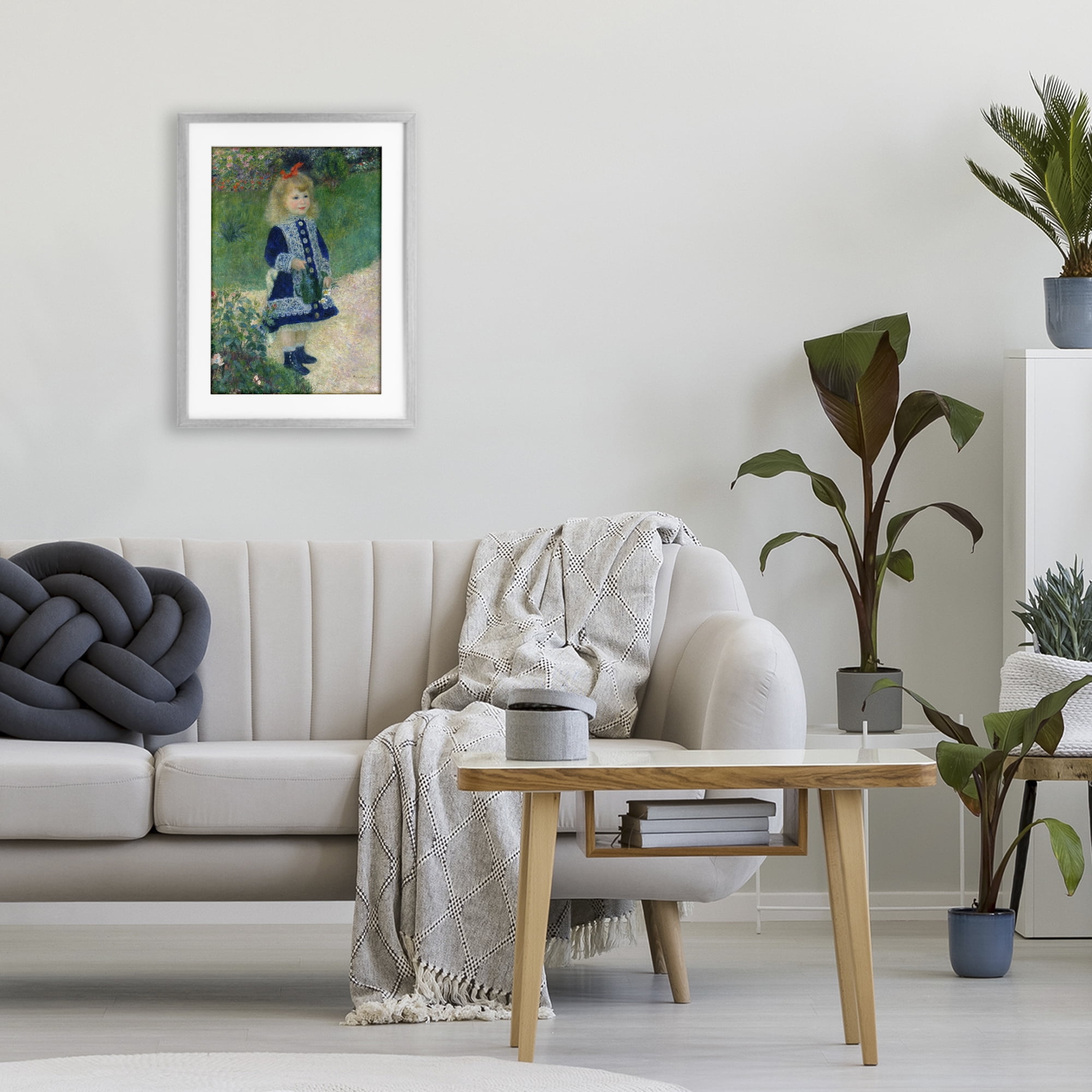 Stupell Industries Girl With Watering Can Gray Framed Print Under Glass, design by Tina LeCour