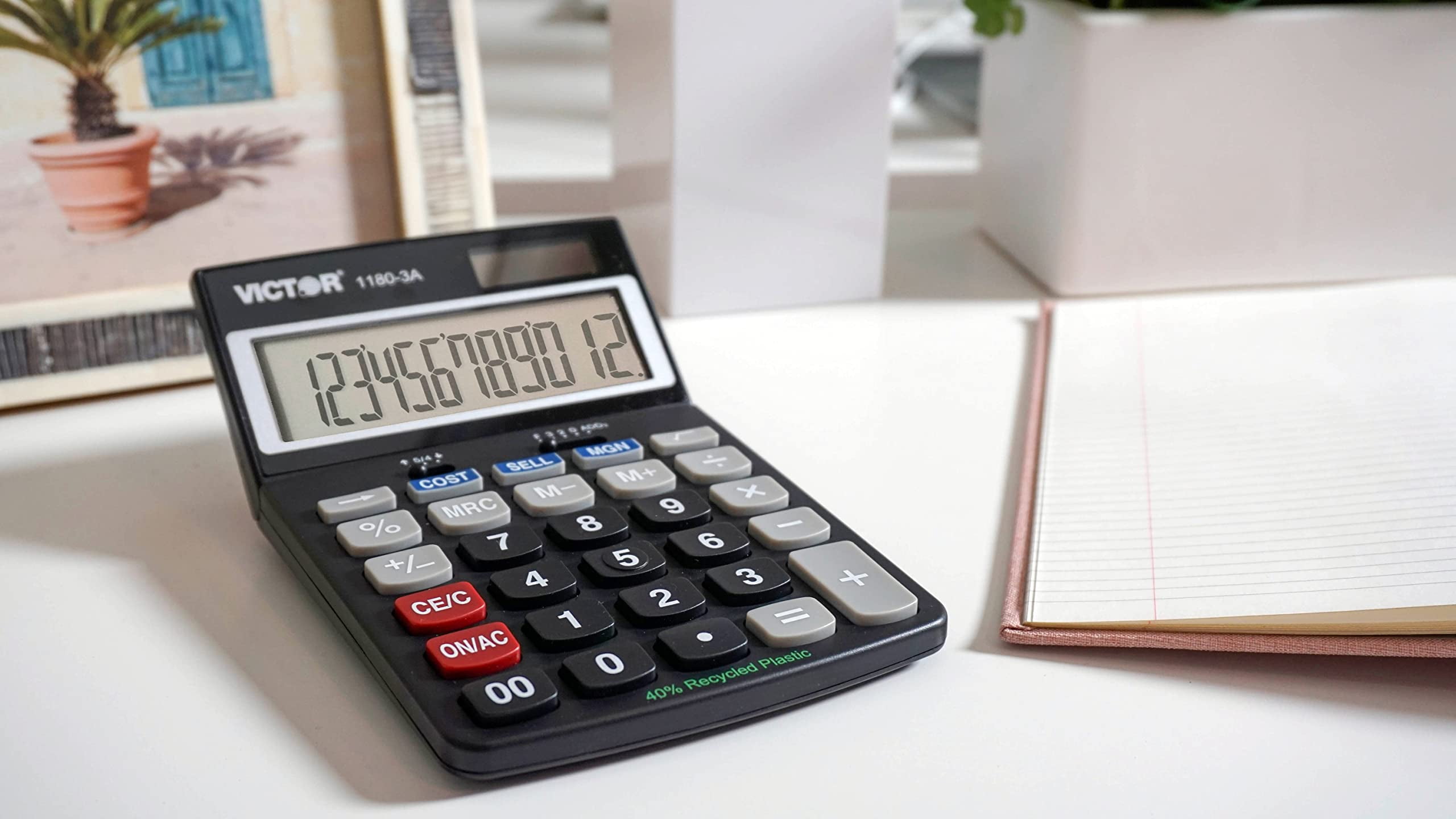 Victor 1180-3A 12-Digit Standard Function Calculator, Battery and Solar Hybrid Powered Adjustable Angle LCD Display, Great For Home and Office Desks, Black CA1