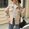 thumbnail image 6 of ZZkhGO Women's Long Sleeve Lapel Hoodless Jacket Plaid Button Cardigan Coat Top with Pocket Fall Casual Thickened Turndown Woollen Coat, 6 of 7
