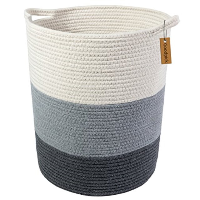 Cotton Rope Knit Big Dirty Clothes Laundry Basket with Handle Storage Organizer for Kids Toy Nursery Hamper Home Accessories,Blue Ball,See Detail