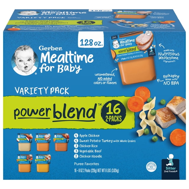 Puré para bebés Gerber 2nd Foods Hearty Dinners, 120 ml (paquete de 32)