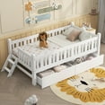 thumbnail image 2 of Bed Frames Wood Twin Size Platform Bed with Guardrail and 2 Drawers, White,Adjustable Bed Base, 2 of 18