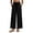 Black, variant on Womens Solid Linen Side Split Lace Fringe Wide Leg Pants Bohemian Resort Casual Brown S