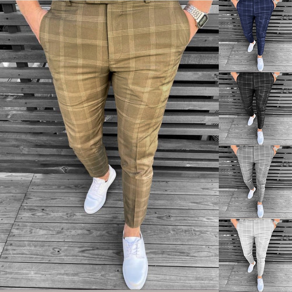 Dark Grey Check Skinny Trousers | New Look