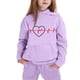 thumbnail image 4 of Conjunto de sudadera con capucha de manga larga para niños con estampado en forma de corazón y pantalones deportivos con lazo en las piernas, conjunto deportivo informal de dos piezas para niños, poli, 4 of 5