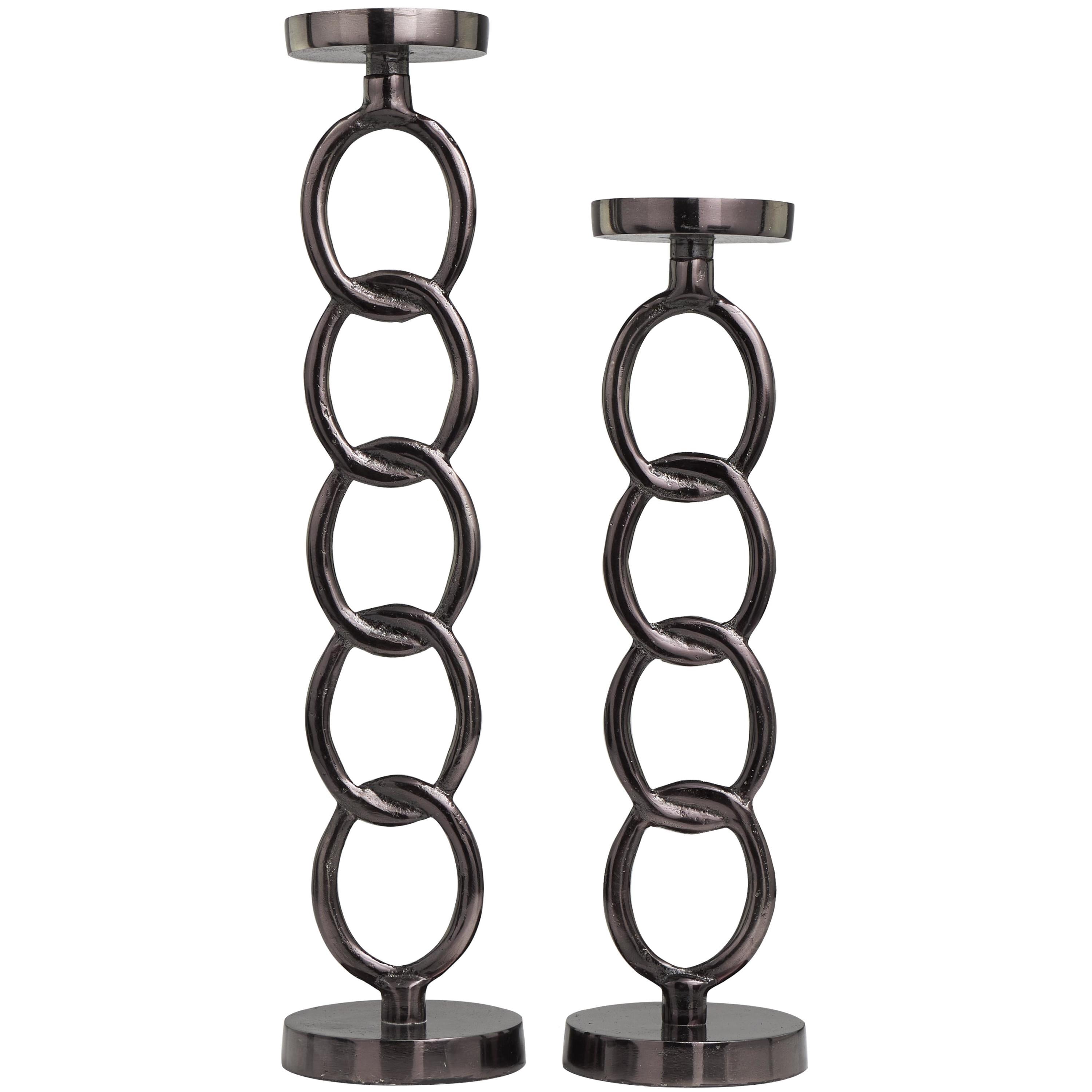 DecMode 2 Candle Dark Gray Aluminum Metal Geometric Chain Link Candle Holder, Set of 2