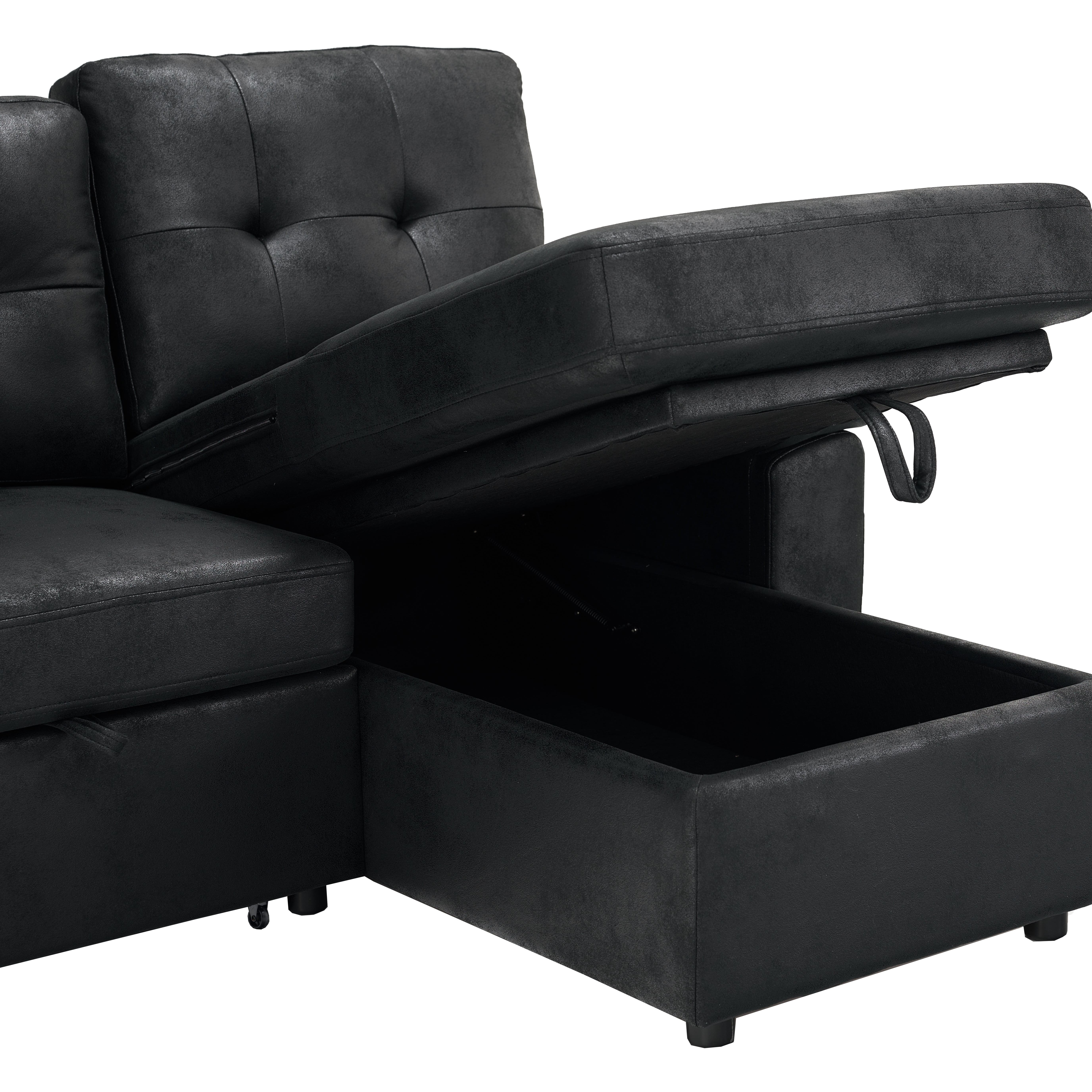 Garitin Sectional Sofa Bed and L Shaped Convertible Couch 88.5 Inch, Pull Out Sleeper with Storage Chaise for Living Room, Black
